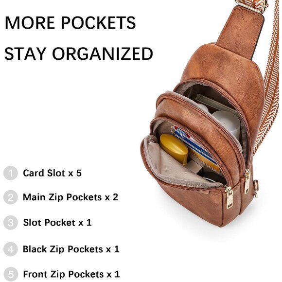 Women Brown Imported PU Leather Small Crossbody Chest Sling Fanny Travel Bag - Picture 5 of 9